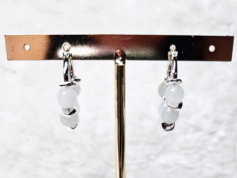 White Myanmar Jadeite Bead Hoop Earrings
