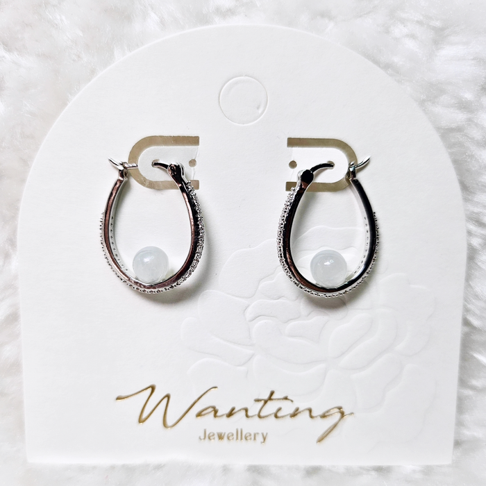 White Jadeite Bead Hoop Earrings