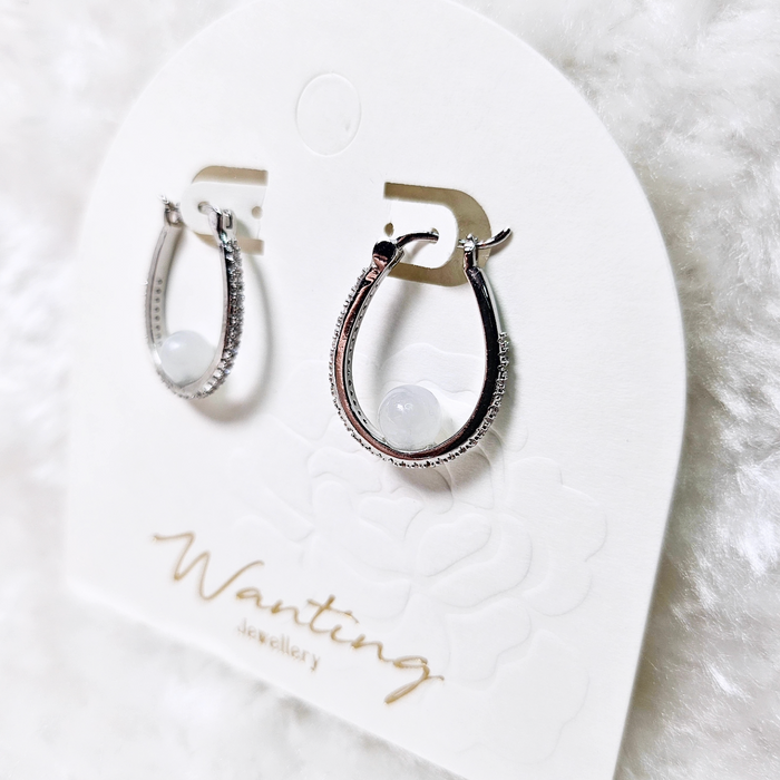 White Jadeite Bead Hoop Earrings