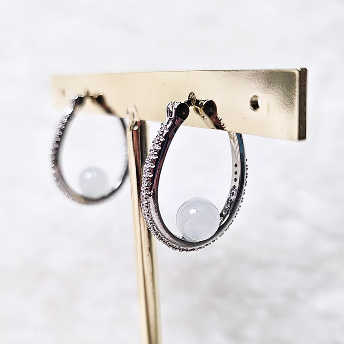 White Jadeite Bead Hoop Earrings