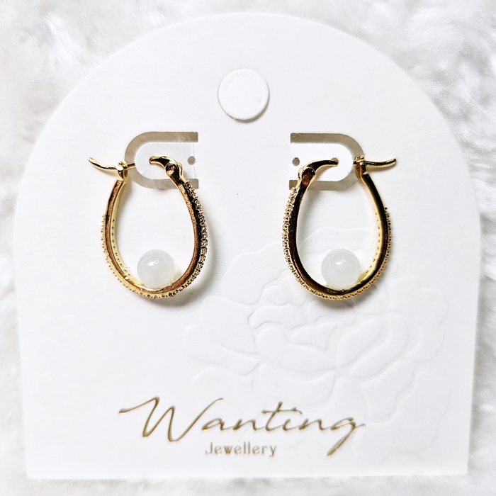 White Jadeite Bead Hoop Earrings