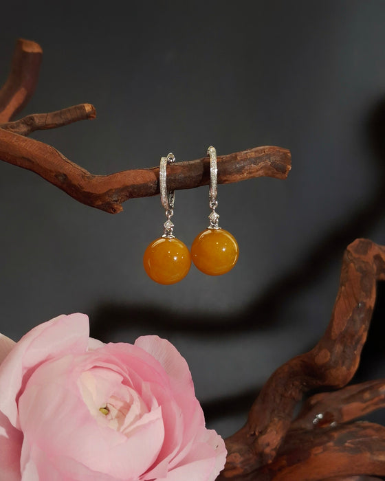 14K Yellow Bead Huggies with Diamonds