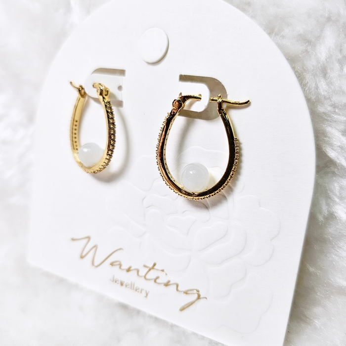 White Jadeite Bead Hoop Earrings