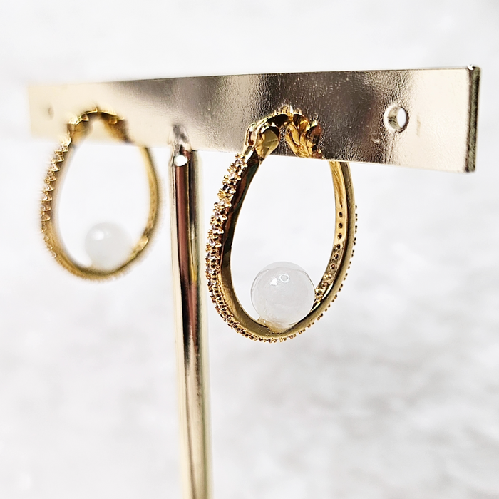 White Jadeite Bead Hoop Earrings