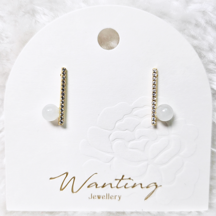 White Myanmar Jadeite Bead Dangle Earrings
