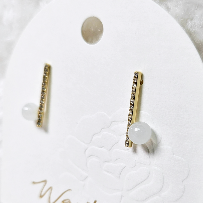 White Myanmar Jadeite Bead Dangle Earrings