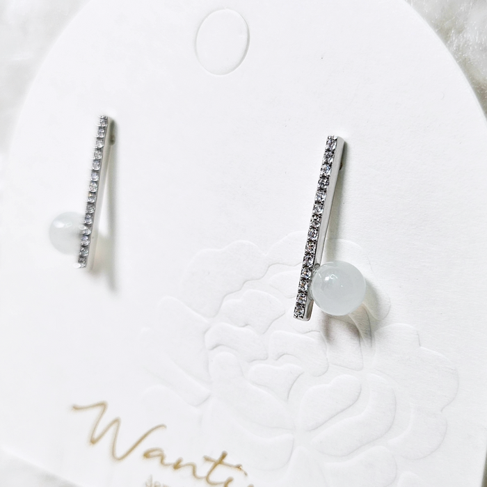 White Myanmar Jadeite Bead Dangle Earrings