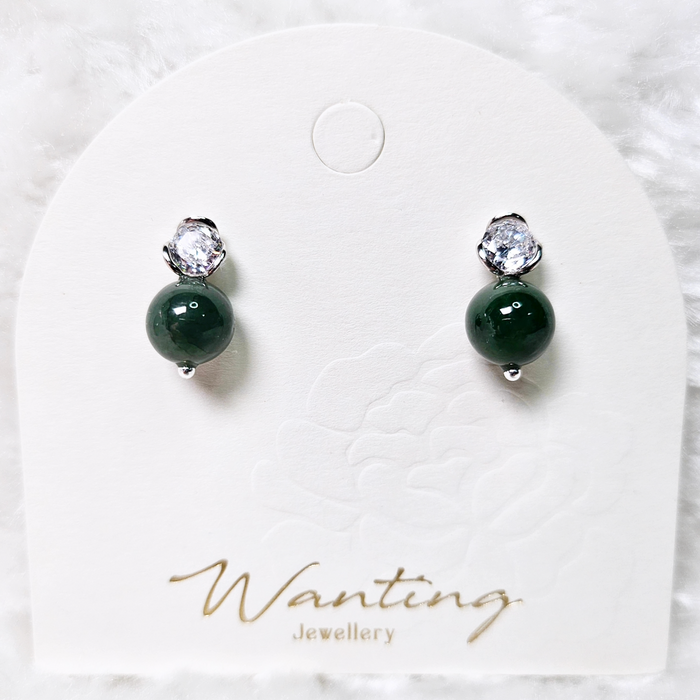 Deep Emerald Green Myanmar Bead Earring