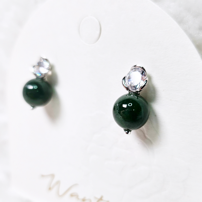 Deep Emerald Green Myanmar Bead Earring