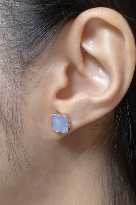 Iris Studs - 18K White Gold Lavender Clover