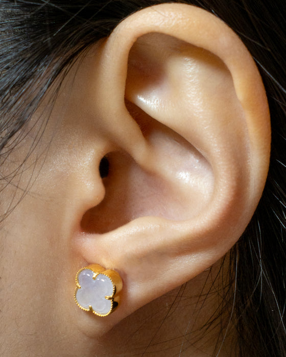 Iris Studs - 18K Yellow Gold Pale Lavender Clover