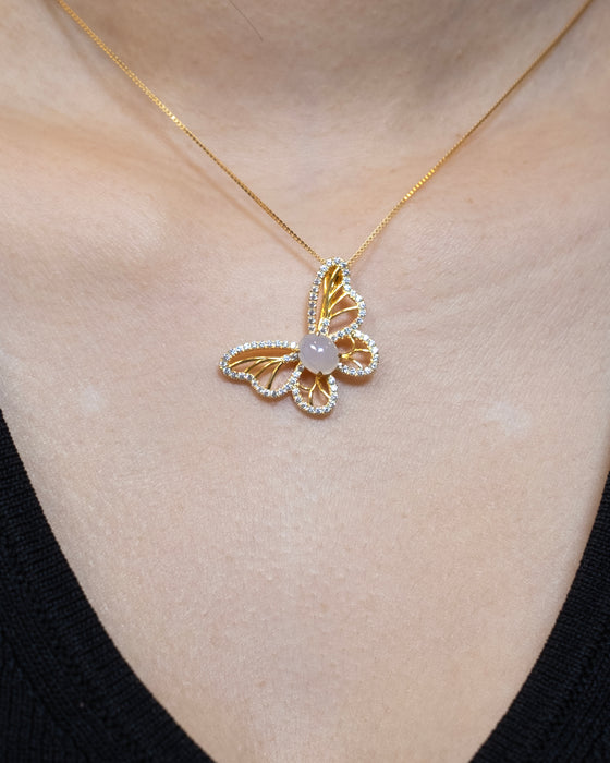 Estelle Butterfly Cabochon Jadeite Pendant - S925 Gold
