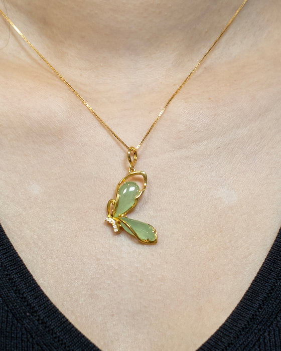 Evelina Jadeite Teardrops Butterfly Pendant - S925 Gold