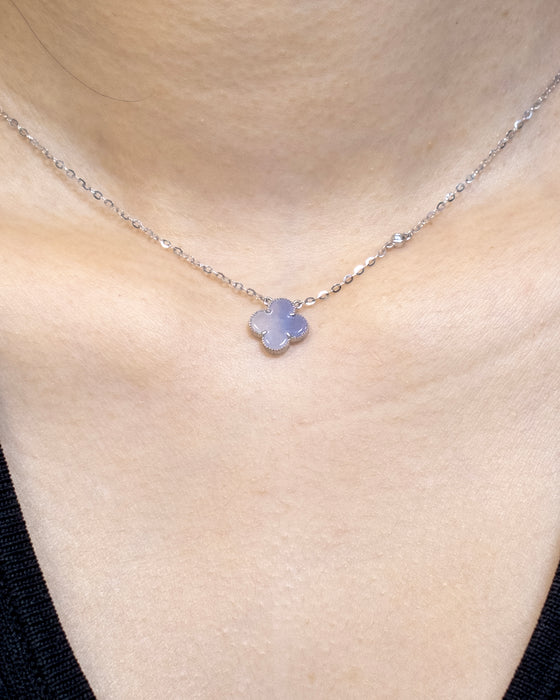 Iris Necklace - 18K White Gold Lavender Clover with Mini Diamond