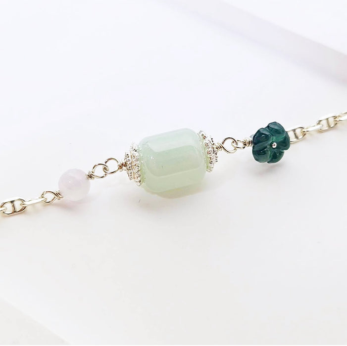 Green Jadeite Barrel with Green Jadeite Flower Bracelet