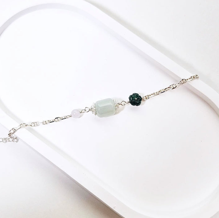 Green Jadeite Barrel with Green Jadeite Flower Bracelet