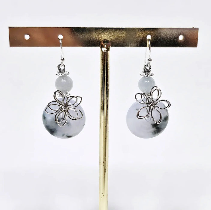 Jadeite PiaoHua PAK Donut Earrings With Flower