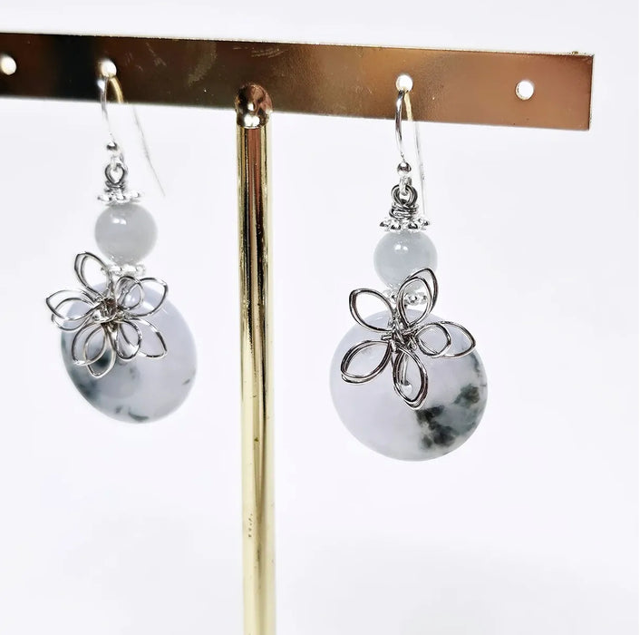 Jadeite PiaoHua PAK Donut Earrings With Flower