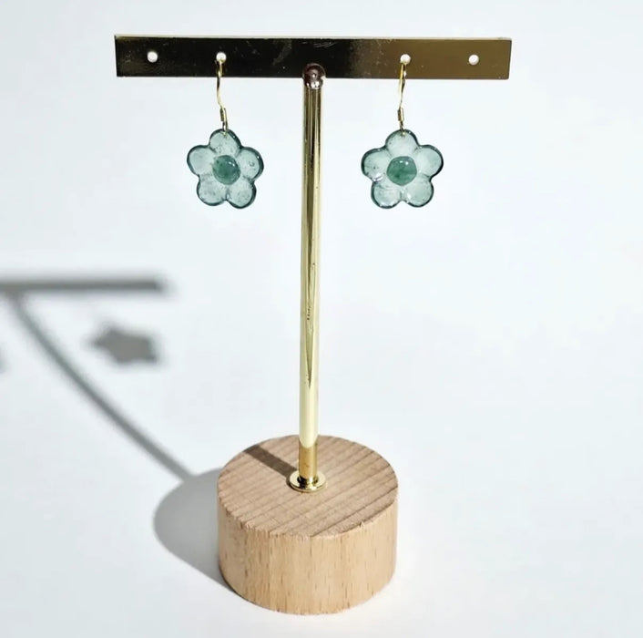Blue Water and Green Jadeite Flowers Earrings
