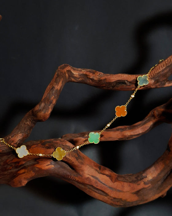 Iris Rainbow Clover Bracelet - 18K Yellow Gold with 5 Clovers (No2)