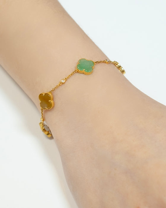 Iris Rainbow Clover Bracelet - 18K Yellow Gold with 5 Clovers (No2)