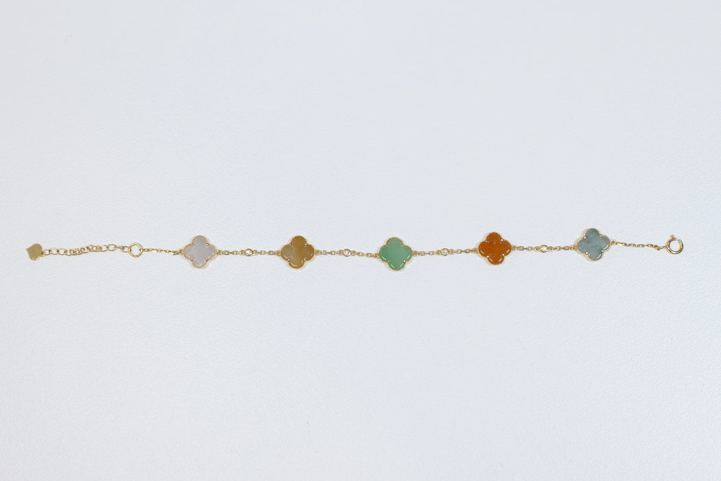 Iris Rainbow Clover Bracelet - 18K Yellow Gold with 5 Clovers (No2)