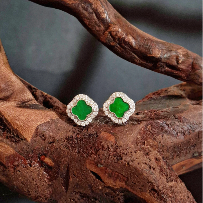 Imperial Green Clover Studs with Halo