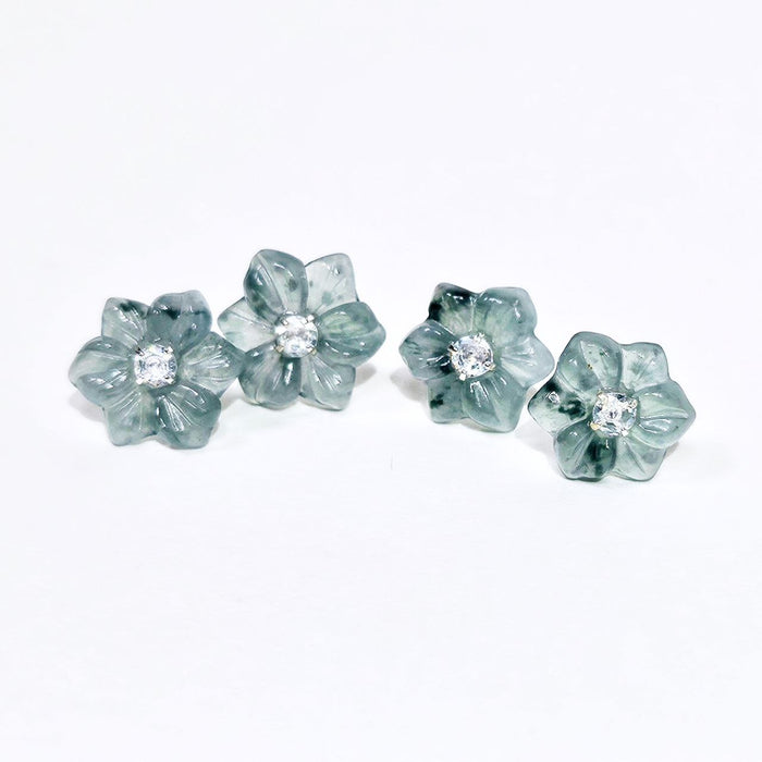 Blue Water Jadeite Flower Studs