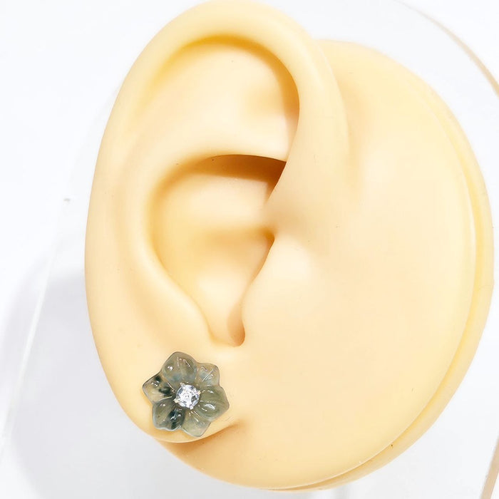 Blue Water Jadeite Flower Studs