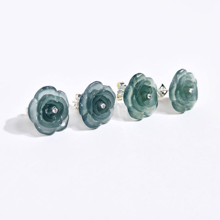 Blue Water and Green Rose Jadeite Studs