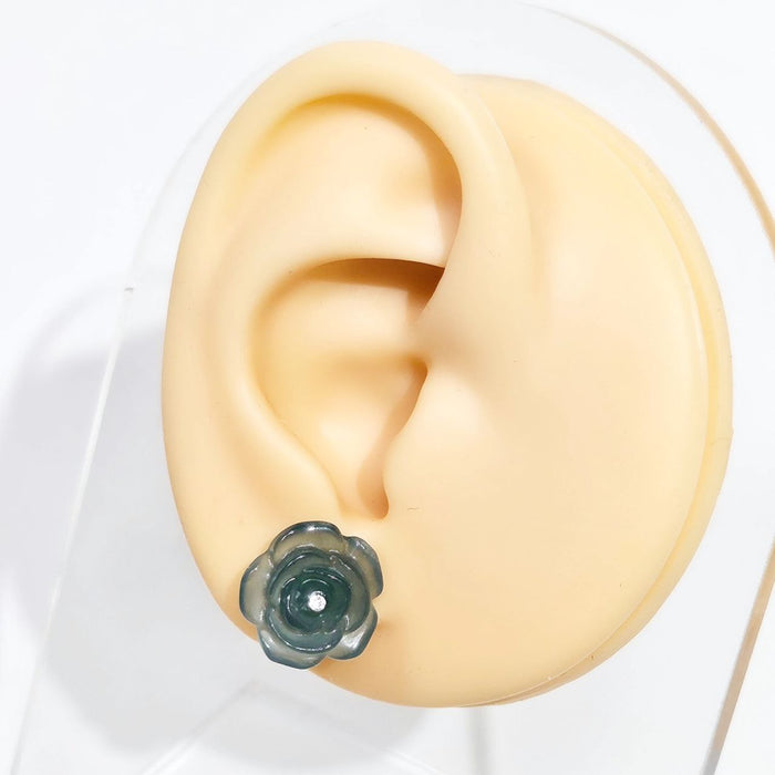 Blue Water and Green Rose Jadeite Studs