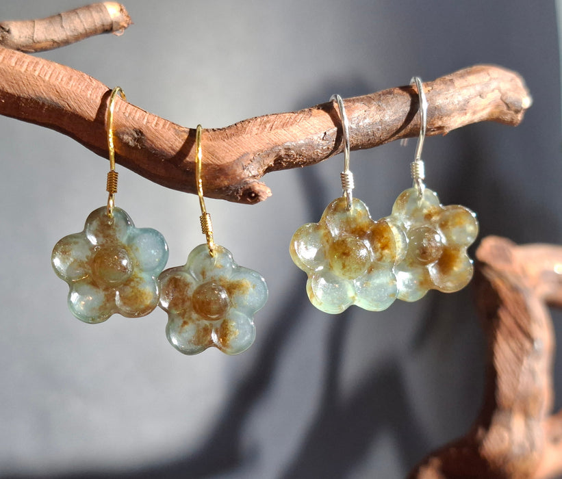 Blue Water Flower with Osmanthus Piaohua Dangle Earrings