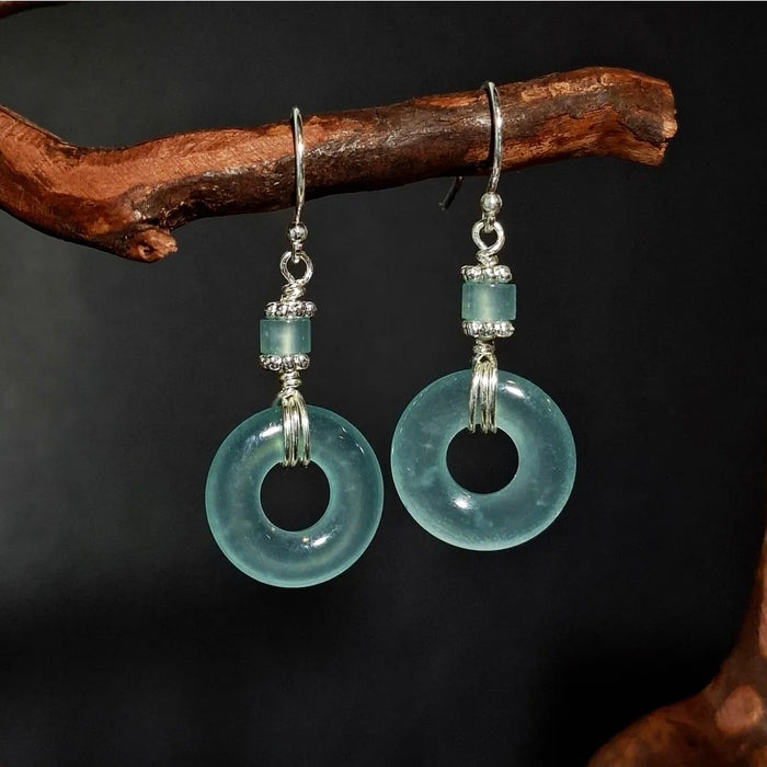 Icy Blue Water Donut Dangle Earrings