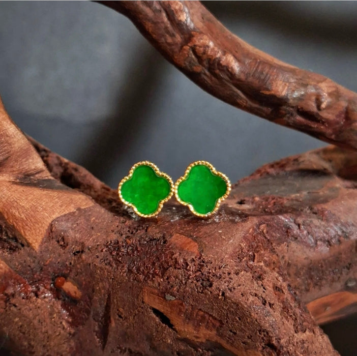 Spicy Imperial Green Clover Studs (Gold)