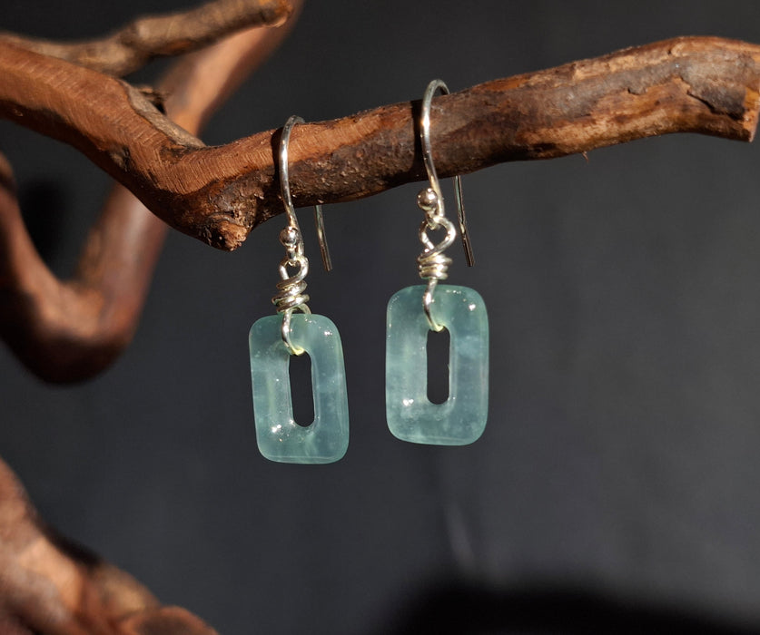Blue Water Rectangle Dangle Earrings