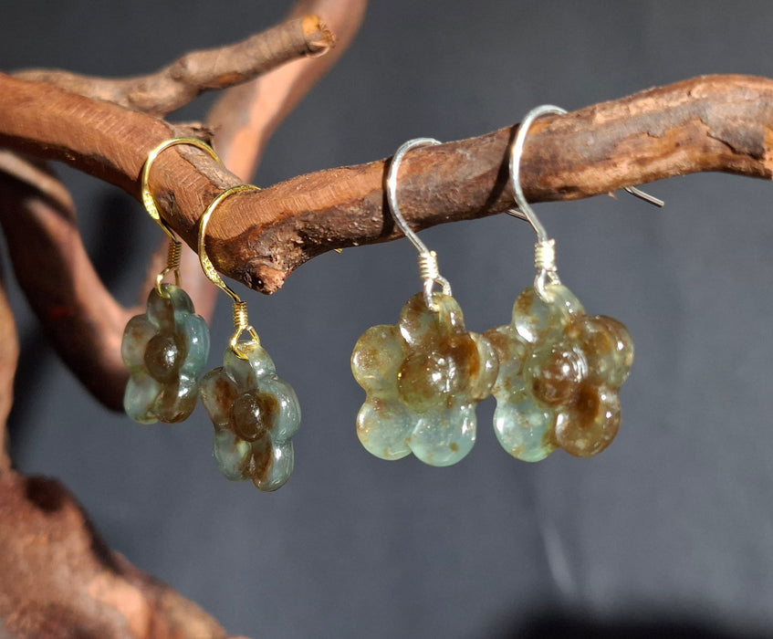 Blue Water Flower with Osmanthus Piaohua Dangle Earrings