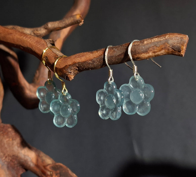 Blue Water Flower Dangle Earrings