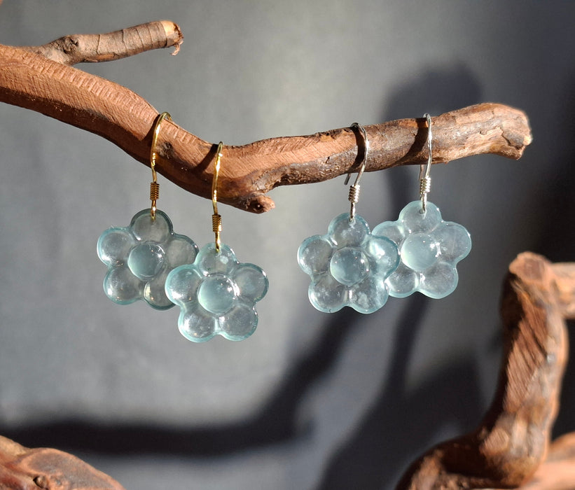 Blue Water Flower Dangle Earrings